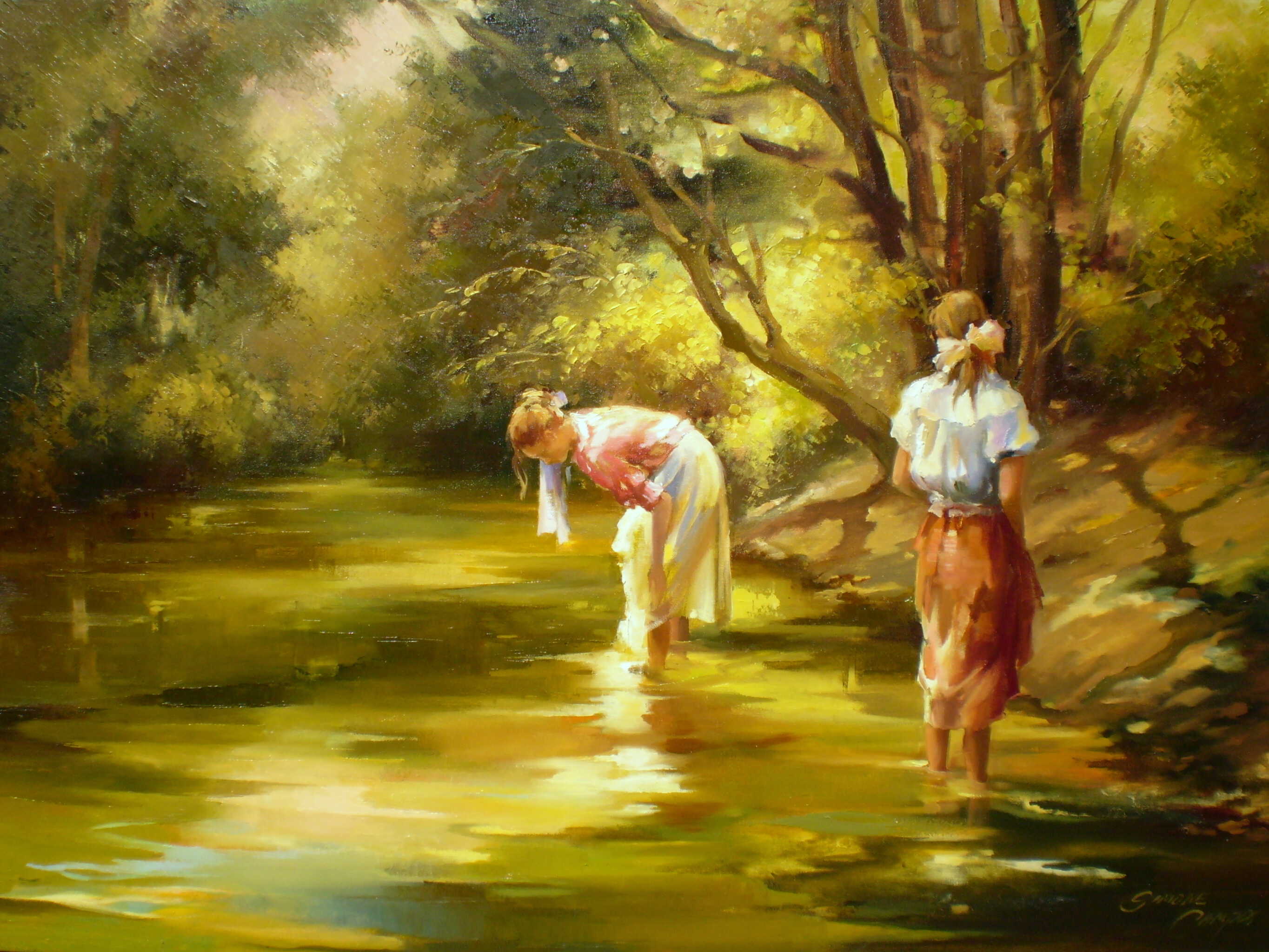 Girls at the river's edge